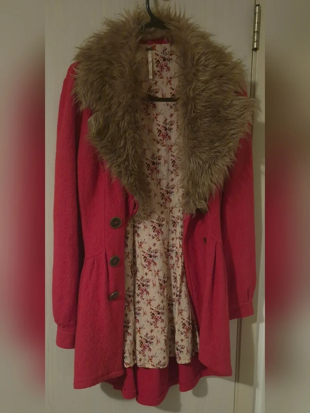 Free People Faux Fur Collar Coat Red (2) - Picture 3 of 7